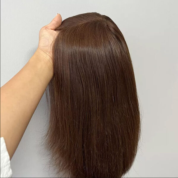 14 inch Short Brown Silk Top Jewish Wig FD106 - Image 4