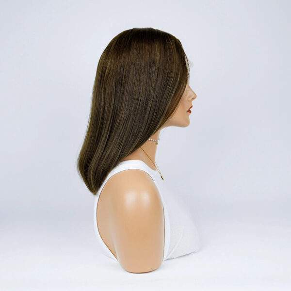 16 inch Brown Lace Top Wigs with Light Brown Highlight FD012 - Image 3