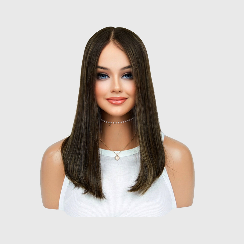 18 inch Dark brown hair highlight with Black Root FD004