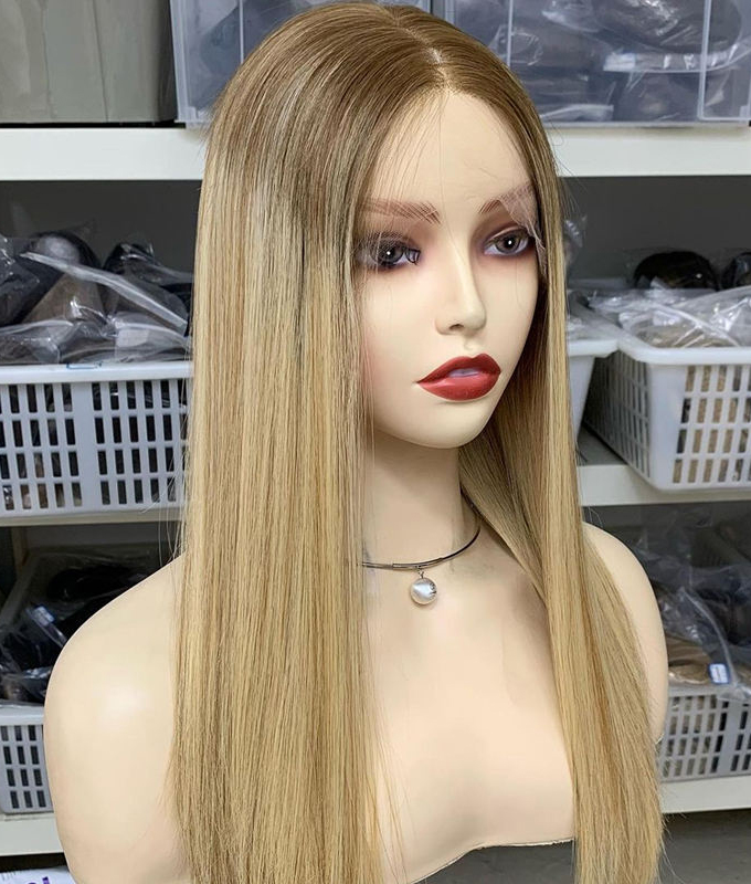 20 inch Blonde Lace Top Wigs with Dark Root FD030