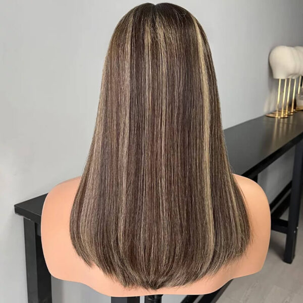 20 inch Brown Lace Top Wig with Highlight and dark Root FD025 - Image 3