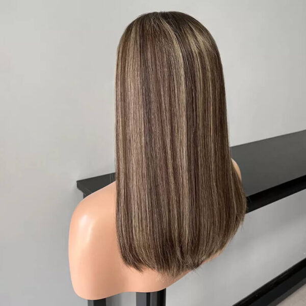 20 inch Brown Lace Top Wig with Highlight and dark Root FD025 - Image 4