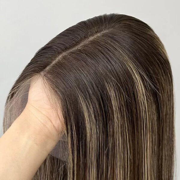 20 inch Brown Lace Top Wig with Highlight and dark Root FD025 - Image 5