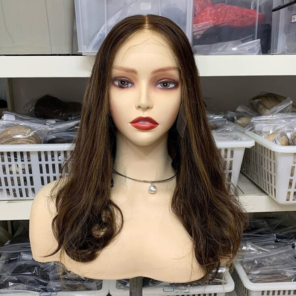 20 inch Dark Brown Virgin Remy Hair Lace Top Wig with Highlight FD031