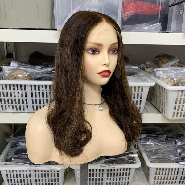 20 inch Dark Brown Virgin Remy Hair Lace Top Wig with Highlight FD031 - Image 2