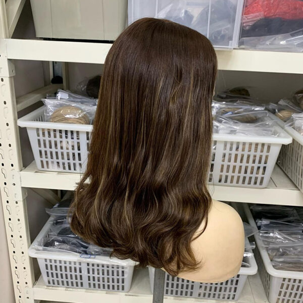 20 inch Dark Brown Virgin Remy Hair Lace Top Wig with Highlight FD031 - Image 3