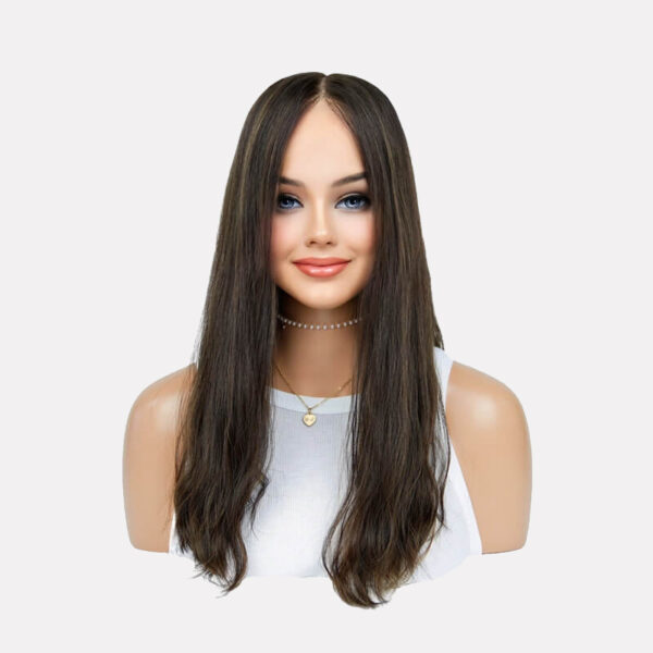 22 inch Black hair with Brown Highlight Lace Top Wigs FD007