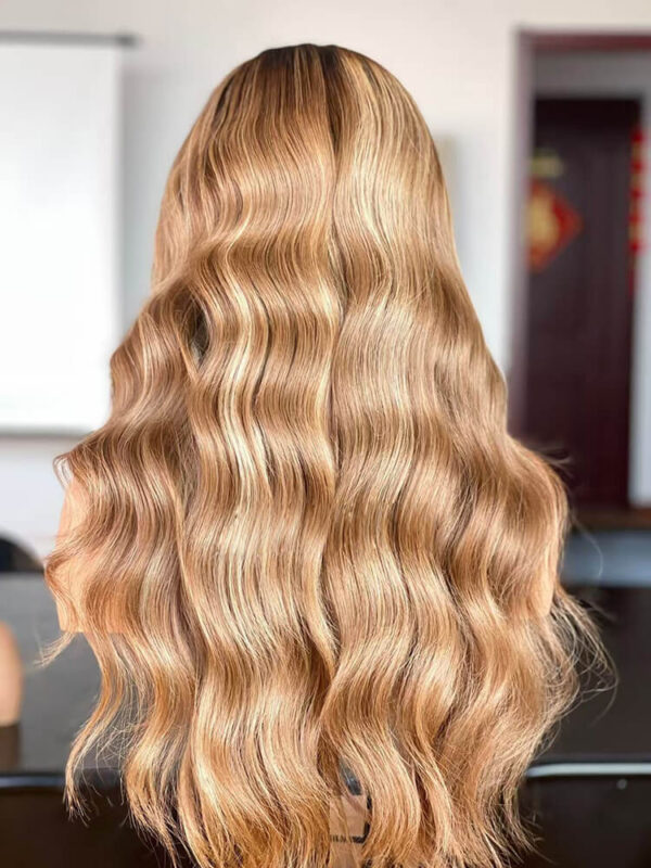 22 inch Brown Balayage Lace Front Wigs with Black Root - Image 4