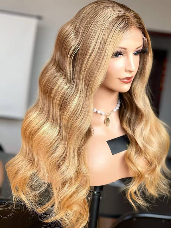 22 inch Brown Ombre Virgin Hair Lace Front Wigs with Highlight - Image 3