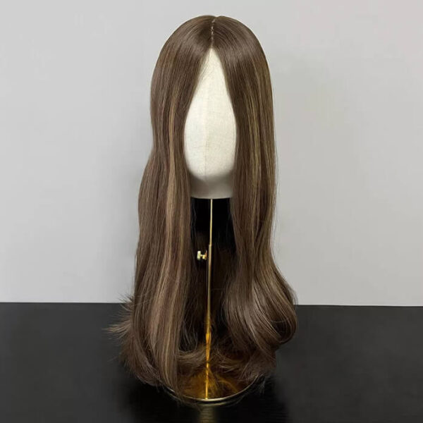 24 inch Chocolate Brown Silk Top Wigs with Blonde Highlight FD104 - Image 2