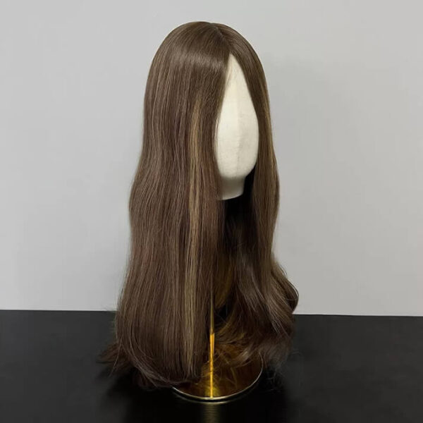 24 inch Chocolate Brown Silk Top Wigs with Blonde Highlight FD104