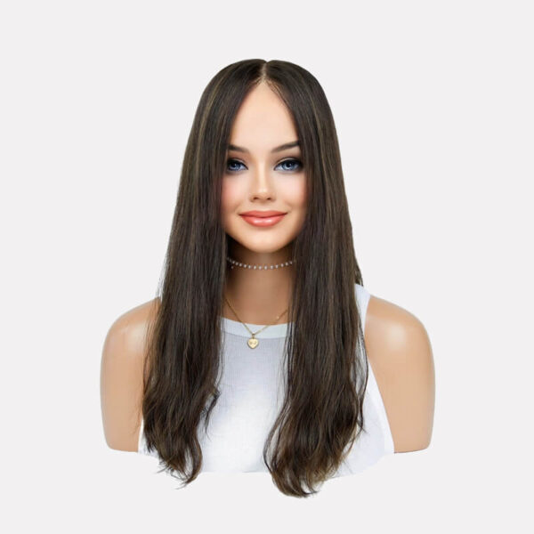 24 inch Black Lace Top Wigs with Brown Highlight F015