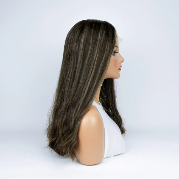 24 inch Black Lace Top Wigs with Brown Highlight F015 - Image 3