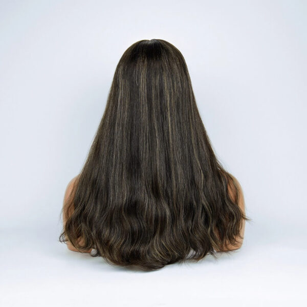 24 inch Black Lace Top Wigs with Brown Highlight F015 - Image 4
