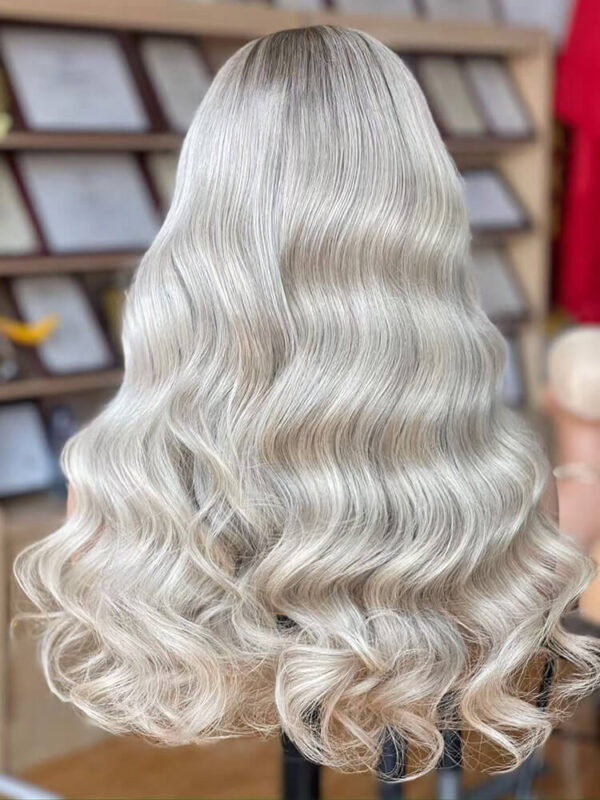 24 inch Body Wave White Blonde Lace Front Wigs with Dark Root - Image 2