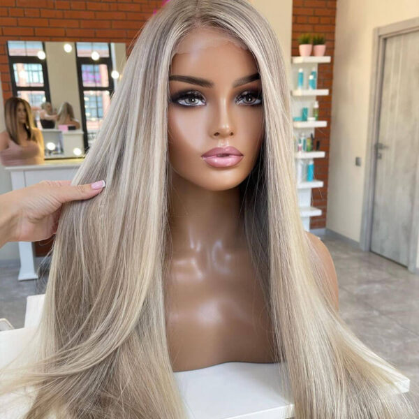 24 inch Grey Hair Lace Wigs with Blonde Highlight FD028