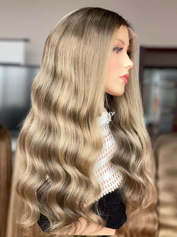 24 inch Virgin Hair Ash Brown Balayage Lace Front Wigs