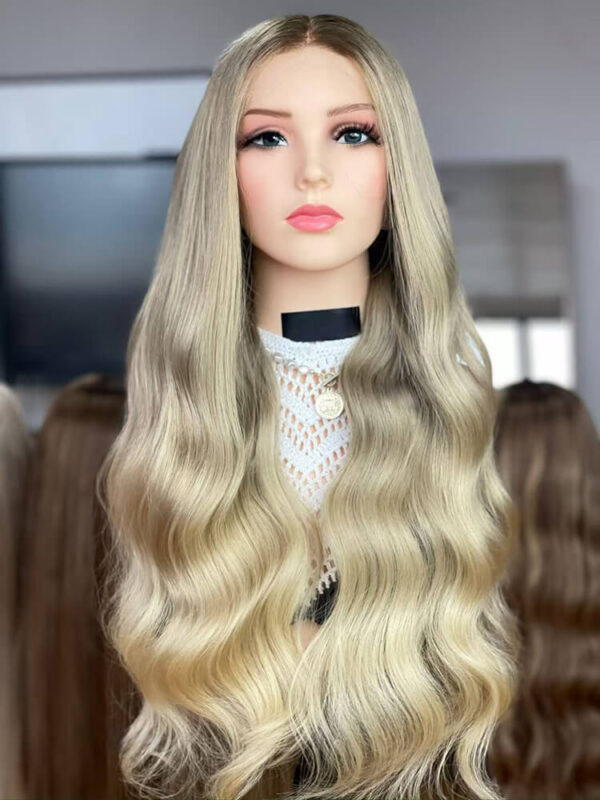24 Inch Virgin Hair Blonde Balayage Wigs With Dark Root - Image 2