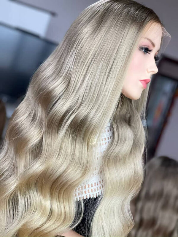 24 Inch Virgin Hair Blonde Balayage Wigs With Dark Root - Image 3
