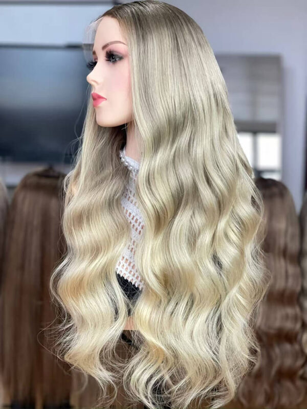 24 Inch Virgin Hair Blonde Balayage Wigs With Dark Root - Image 4