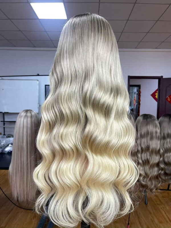 24 Inch Virgin Hair Blonde Balayage Wigs With Dark Root