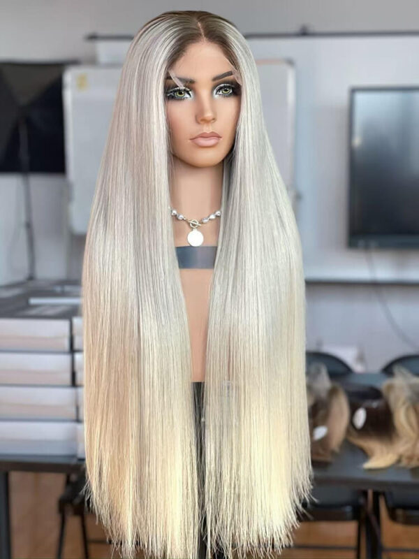 28 inch Extra long Blonde Lace Front Wigs with Dark Root