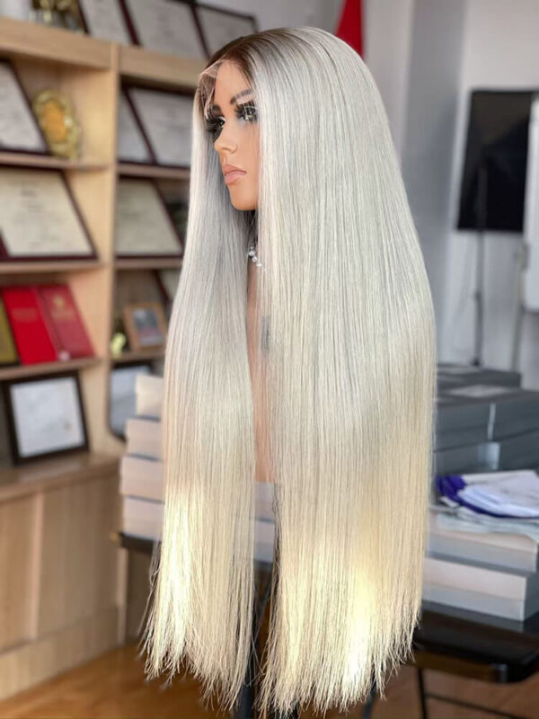 28 inch Extra long Blonde Lace Front Wigs with Dark Root - Image 3