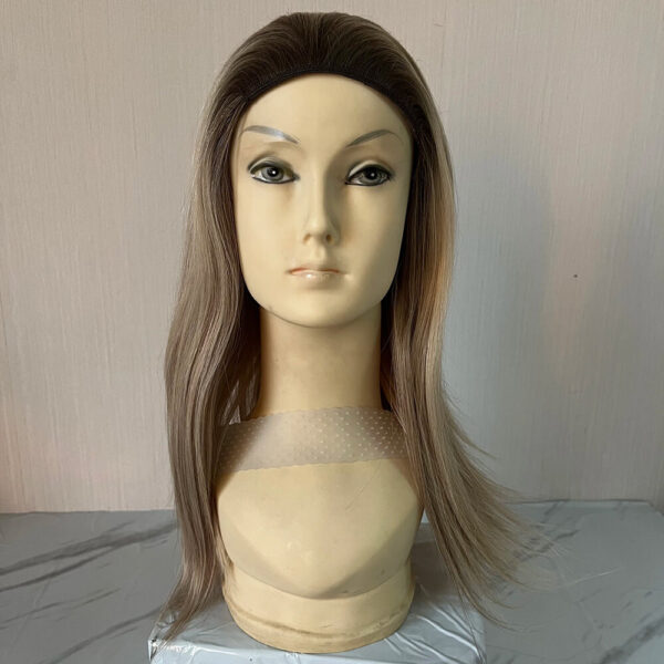 Blonde Virgin Hair Band Fall Wigs with Dark Root