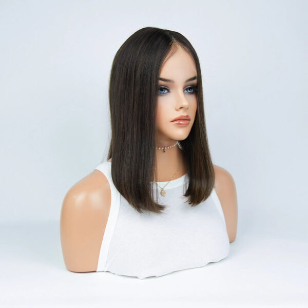 16 inch Black Color with Rrown Highlight Lace Top Wigs FD002