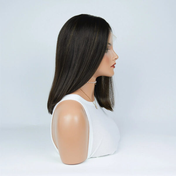 16 inch Black Color with Rrown Highlight Lace Top Wigs FD002 - Image 2