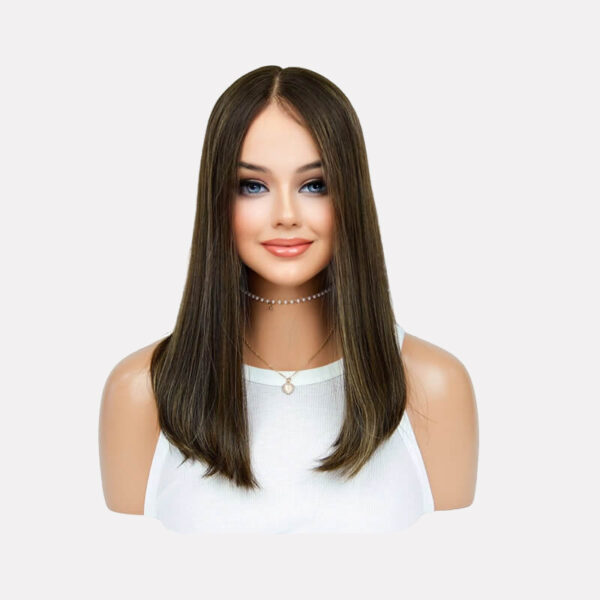 18 inch Dark brown hair highlight with Black Root FD004