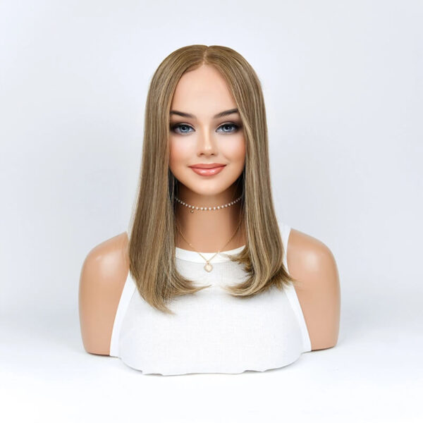 16 inch Brown with Blonde Highlight Dark Root Lace Top Wigs FD005