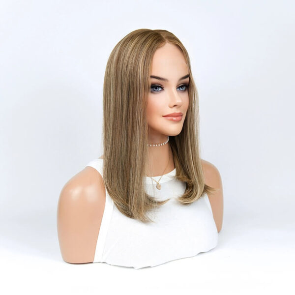 16 inch Brown with Blonde Highlight Dark Root Lace Top Wigs FD005 - Image 4