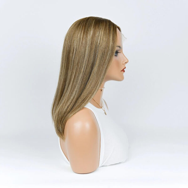 16 inch Brown with Blonde Highlight Dark Root Lace Top Wigs FD005 - Image 3