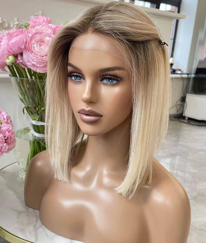 16 inch Blonde Lace Top Wigs with Dark Root FD026