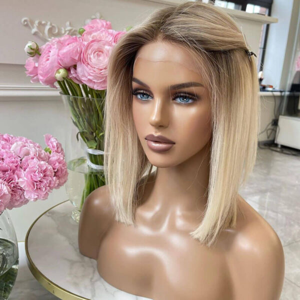 16 inch Blonde Lace Top Wigs with Dark Root FD026