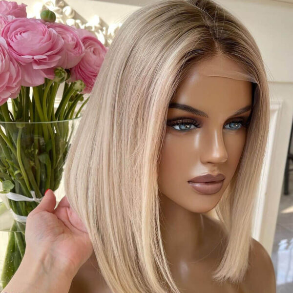 16 inch Blonde Lace Top Wigs with Dark Root FD026 - Image 2