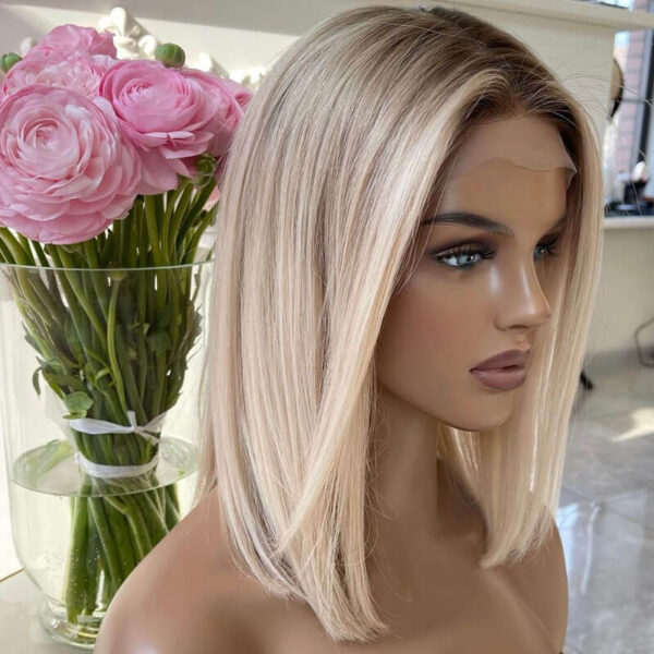 16 inch Blonde Lace Top Wigs with Dark Root FD026 - Image 3