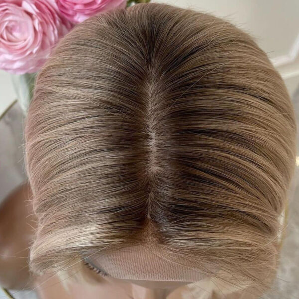 16 inch Blonde Lace Top Wigs with Dark Root FD026 - Image 4