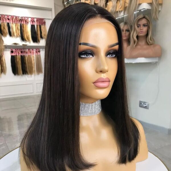 18 inch Remy Hair Black Lace Top Wigs with Brown Highlight FD027