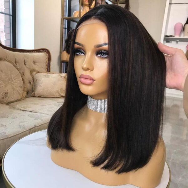 18 inch Remy Hair Black Lace Top Wigs with Brown Highlight FD027 - Image 3