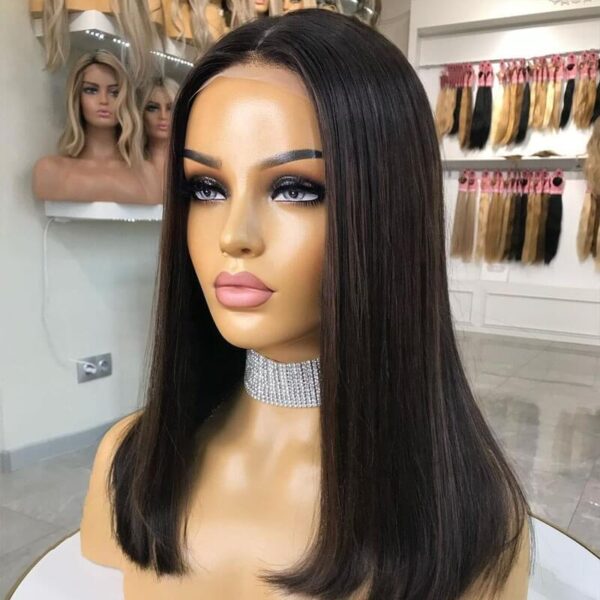 18 inch Remy Hair Black Lace Top Wigs with Brown Highlight FD027 - Image 4