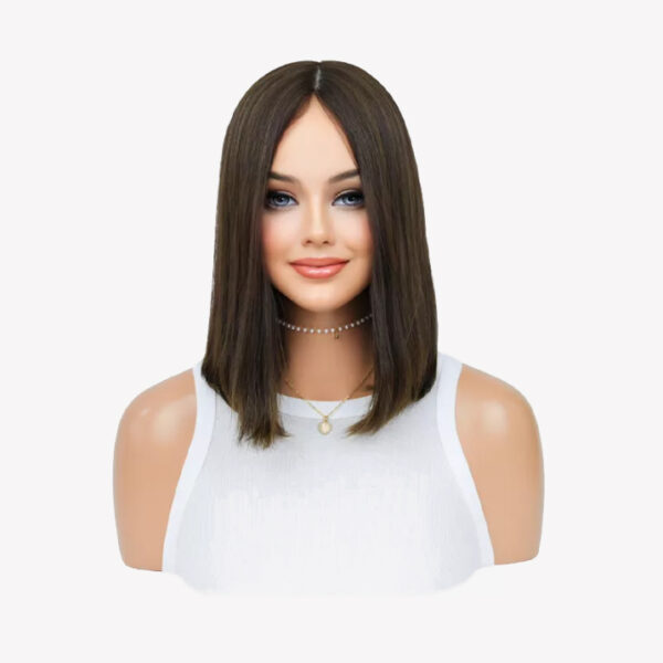 16 inch Black Silk Top Wigs with Brown Highlight FD107