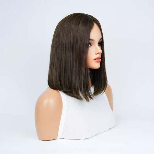 16 inch Black Silk Top Wigs with Brown Highlight FD107 - Image 2