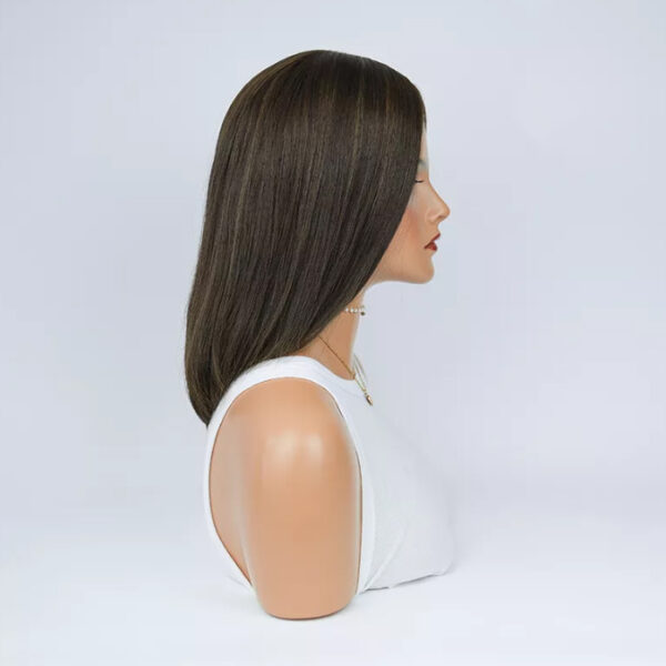 16 inch Black Silk Top Wigs with Brown Highlight FD107 - Image 3