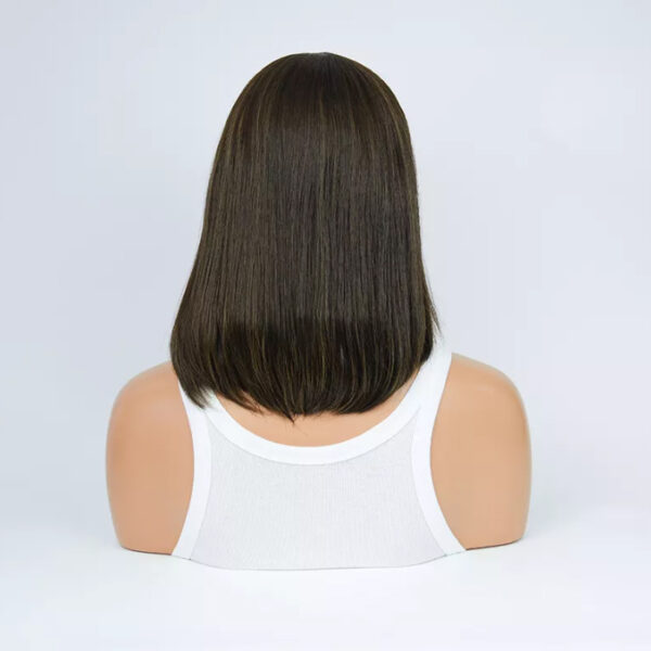 16 inch Black Silk Top Wigs with Brown Highlight FD107 - Image 4