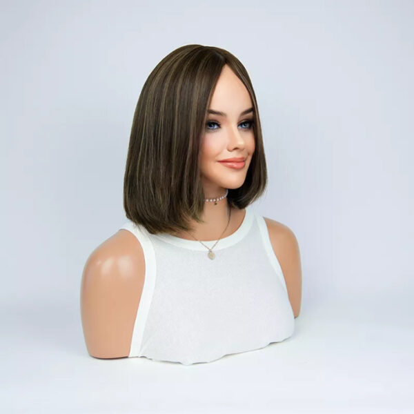 12 inch Short Brown Jewish Silk Top Wigs with Highlight FD109