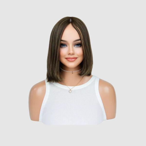 12 inch Short Brown Jewish Silk Top Wigs with Highlight FD109 - Image 2