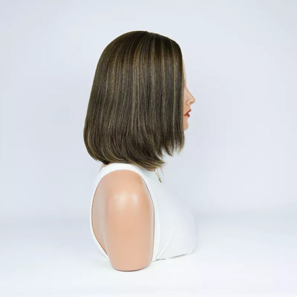 12 inch Short Brown Jewish Silk Top Wigs with Highlight FD109 - Image 3