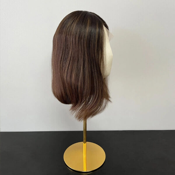 14 inch Short Brown Hair with Black Root Lace Top Wigs F008 - Image 2